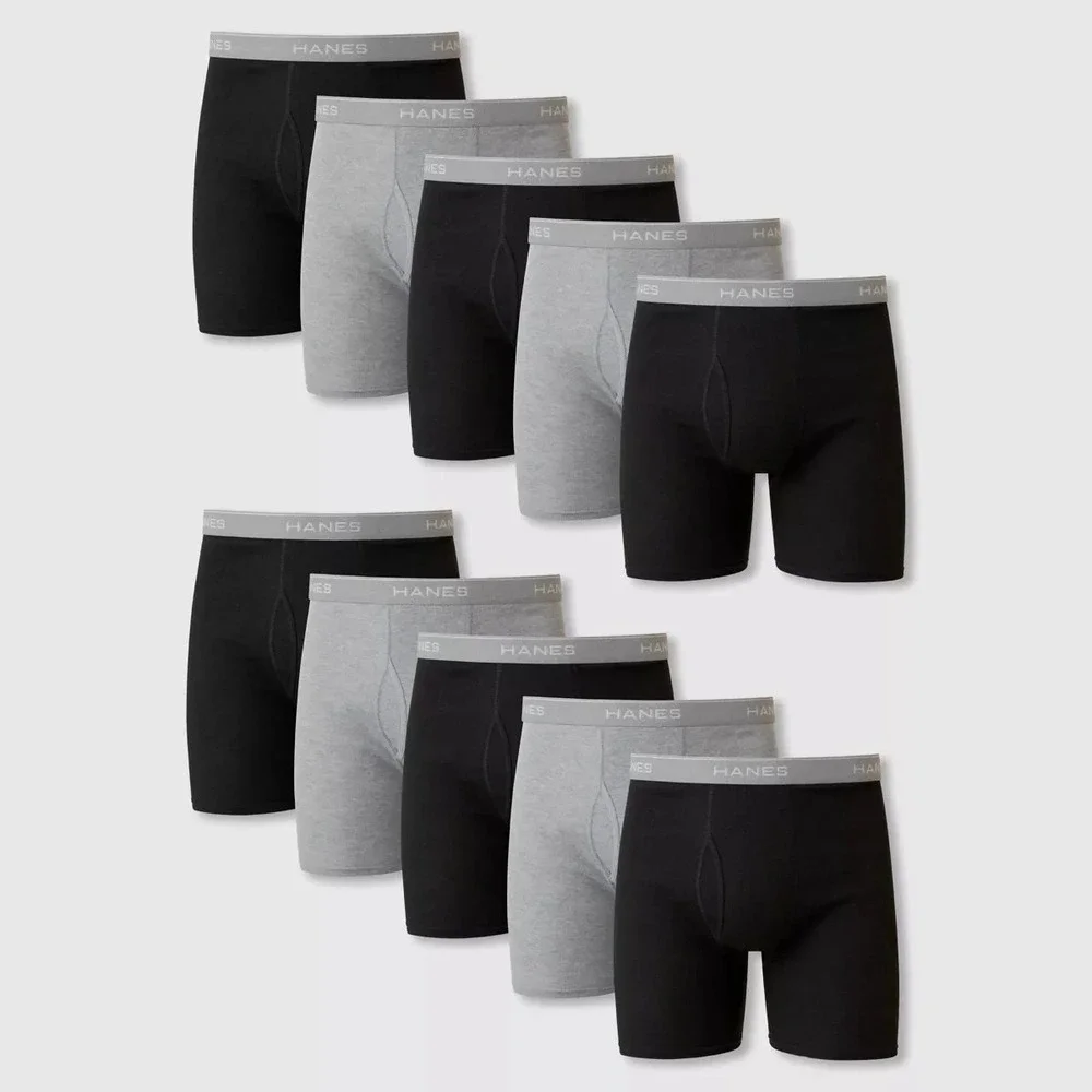 Men's Boxer Briefs by Hanes Black/Gray XL 9-Pack New With Tags